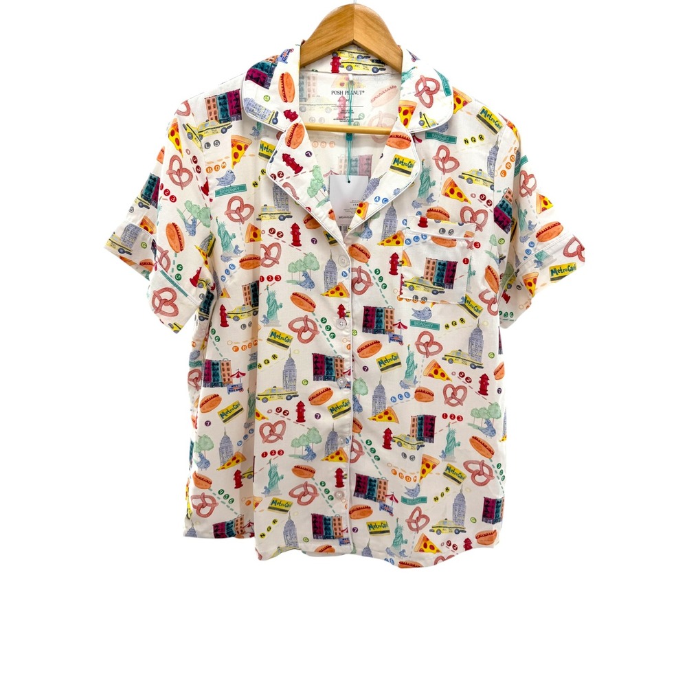 Posh Peanut New York City Travel Bamboo Pajama Shirt Top Womens Size M NWT